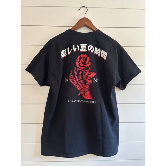 SCW Black Men’s Large Graphic Tee | Skeleton Hand & Rose Los Angeles New York - Picture 2 of 9
